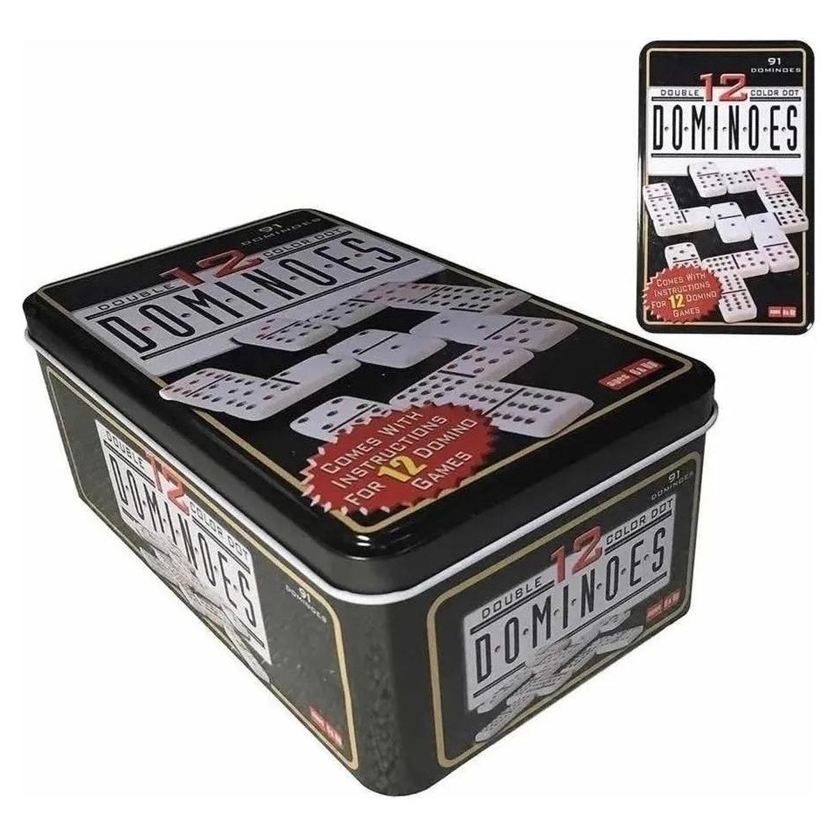 GENERICO - Juego de Dominó Chancho 12 con 91 Piezas en Caja Metálica