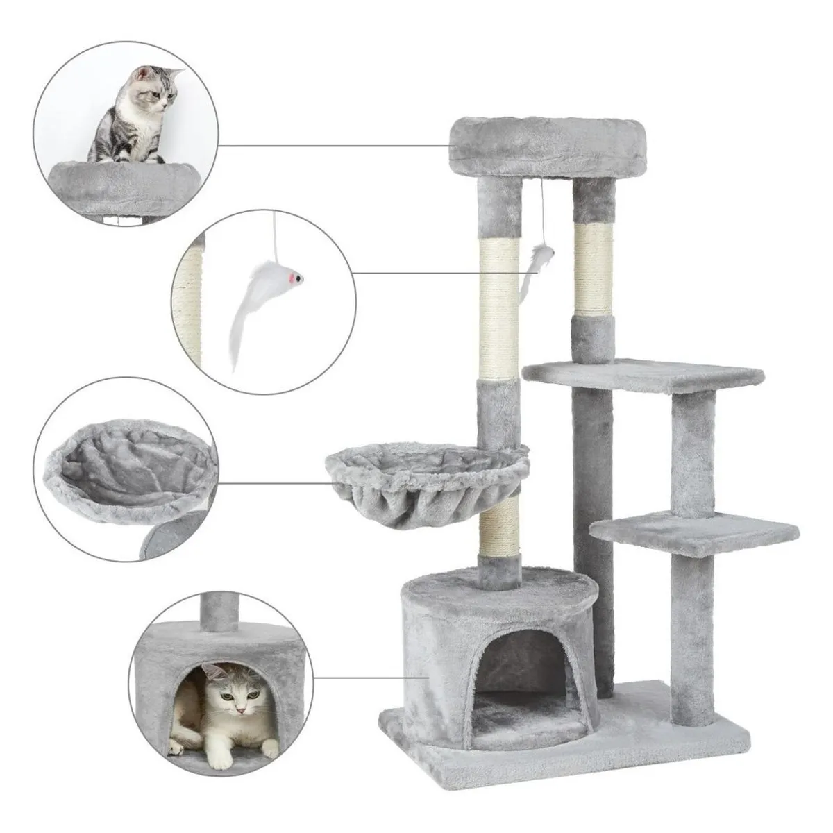 GENERICO - Rascador para Gatos Torre de 105cm con Hamacas y Cajitas.