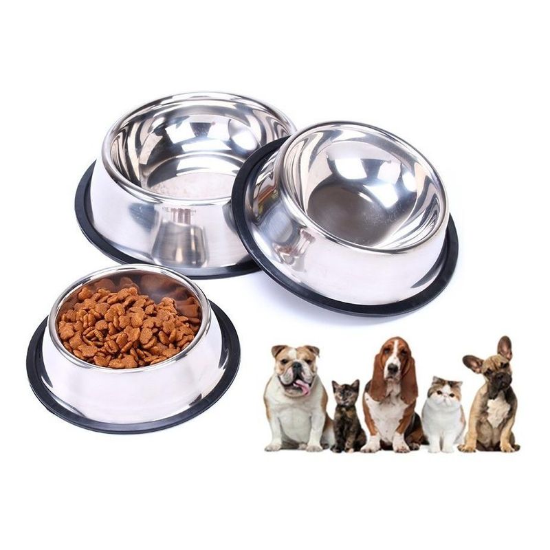 GENERICO - Plato Antideslizante de Acero Inoxidable para Mascotas 12cm.