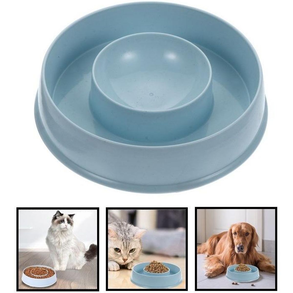 GENERICO - Plato Doble Anti Ansiedad para Comida y Agua de Mascotas