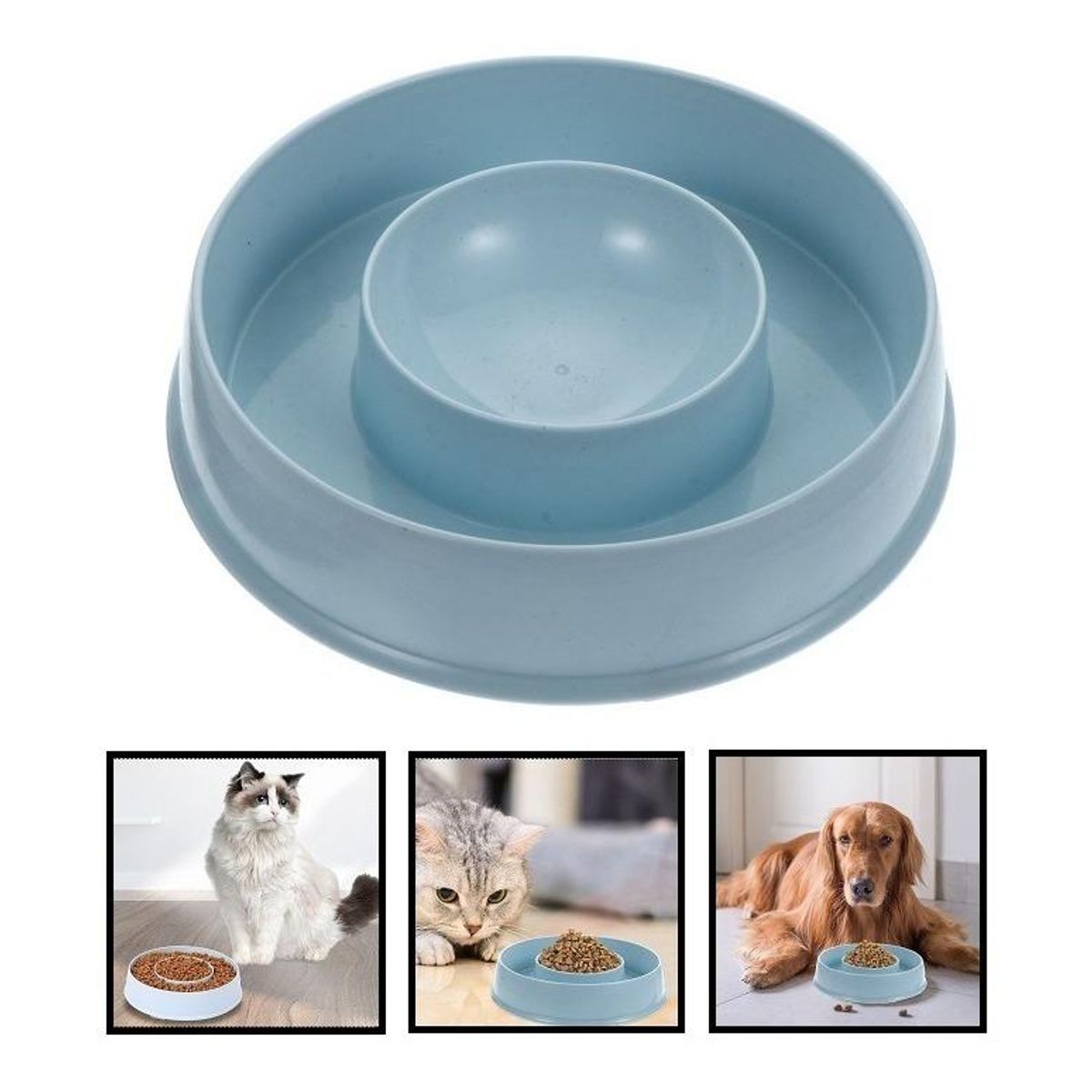 GENERICO - Plato Doble Anti Ansiedad para Comida y Agua de Mascotas