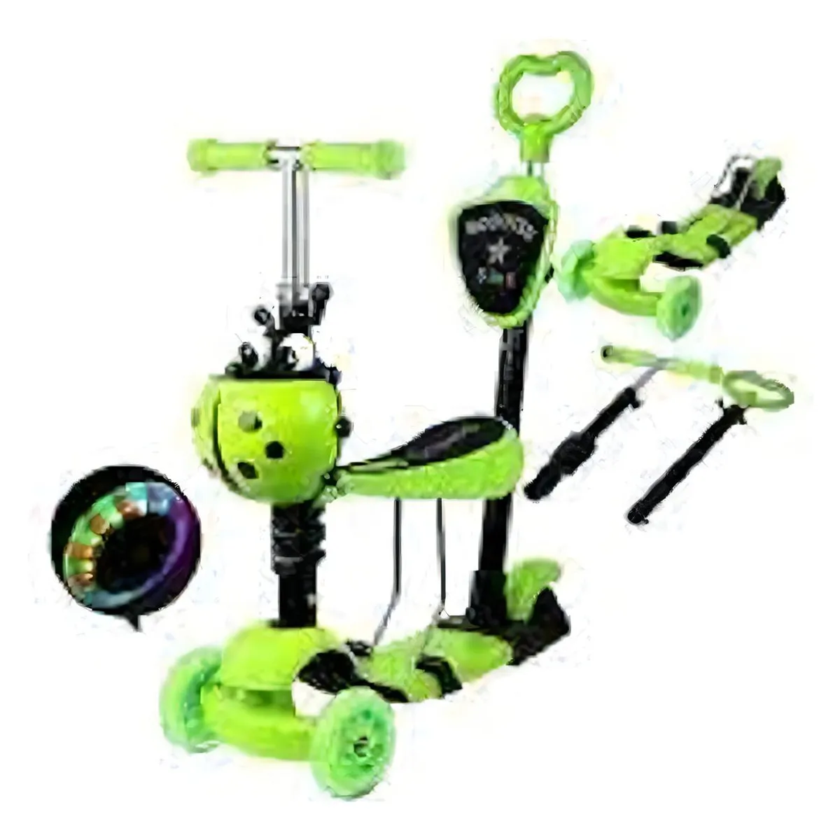 GENERICO - Monopatín Triciclo 5 en 1 con Luces LED Verde