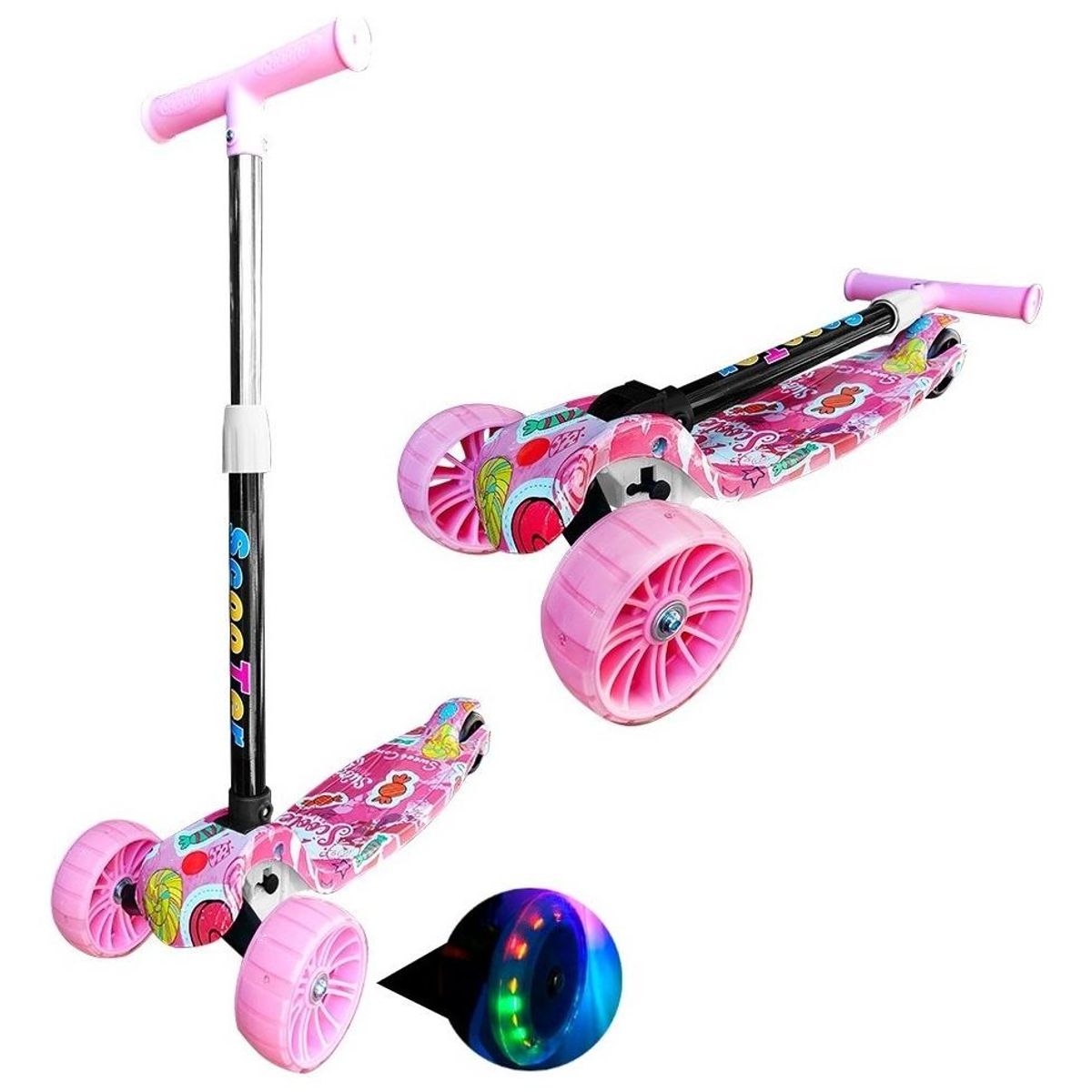 GENERICO - Scooter Plegable para Niños con Ruedas LED Color Rosado Candy