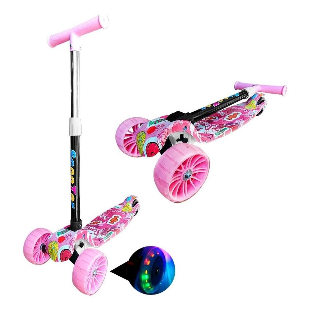 GENERICO - Scooter Plegable para Niños con Ruedas LED Color Rosado Candy