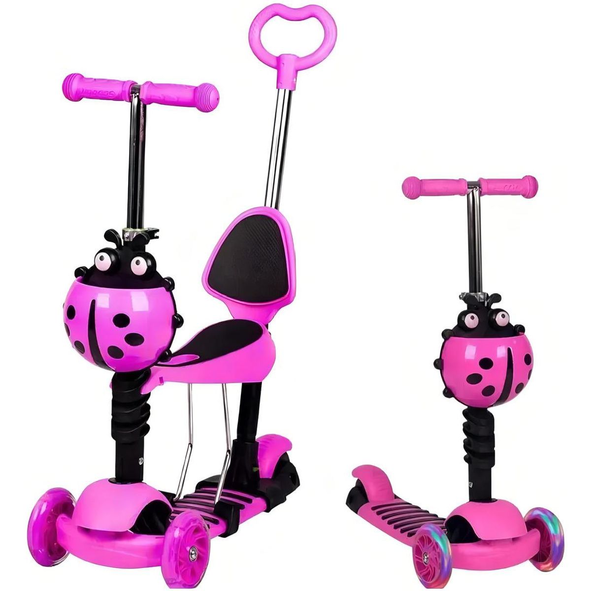 GENERICO - Monopatín Scooter 5 en 1 con Luz LED Rosa Chicle
