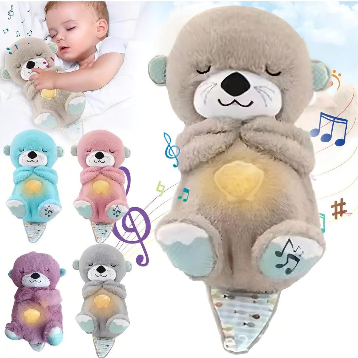 GENERICO - Peluche de Nutria Respirante con Sonido y Luz para Niños.-