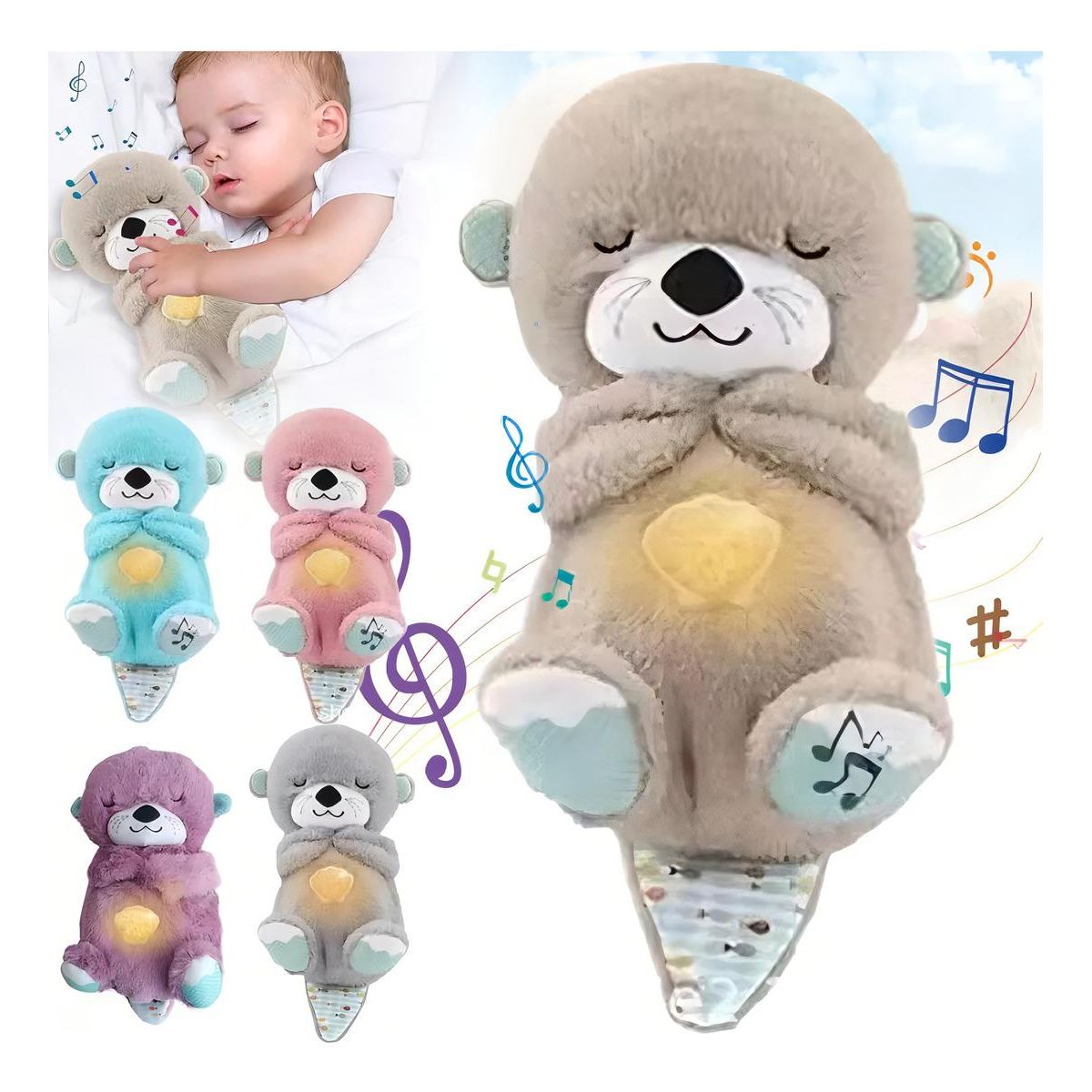 GENERICO - Peluche de Nutria Respirante con Sonido y Luz para Niños.-