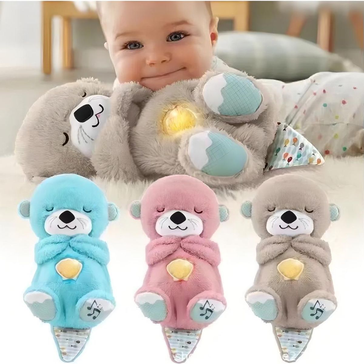 GENERICO - Peluche de Nutria Respirante con Sonido y Luz para Niños.-