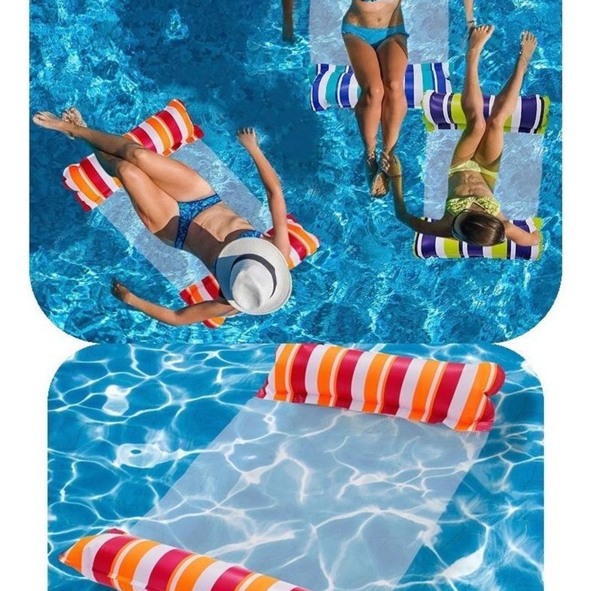 GENERICO - Flotador Silla Hamaca Inflable para Piscina - Naranja y Rojo