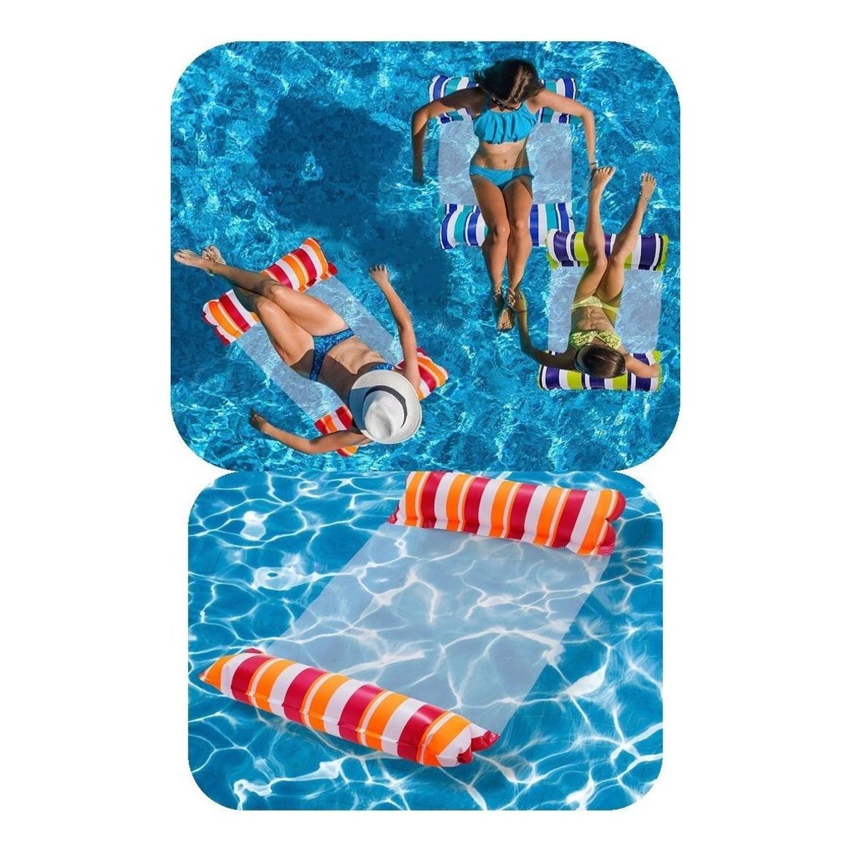 GENERICO - Flotador Silla Hamaca Inflable para Piscina - Naranja y Rojo