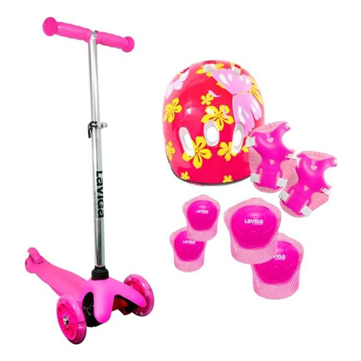 GENERICO - Scooter Patín Infantil Rosa Mariposas con Casco y Protecciones