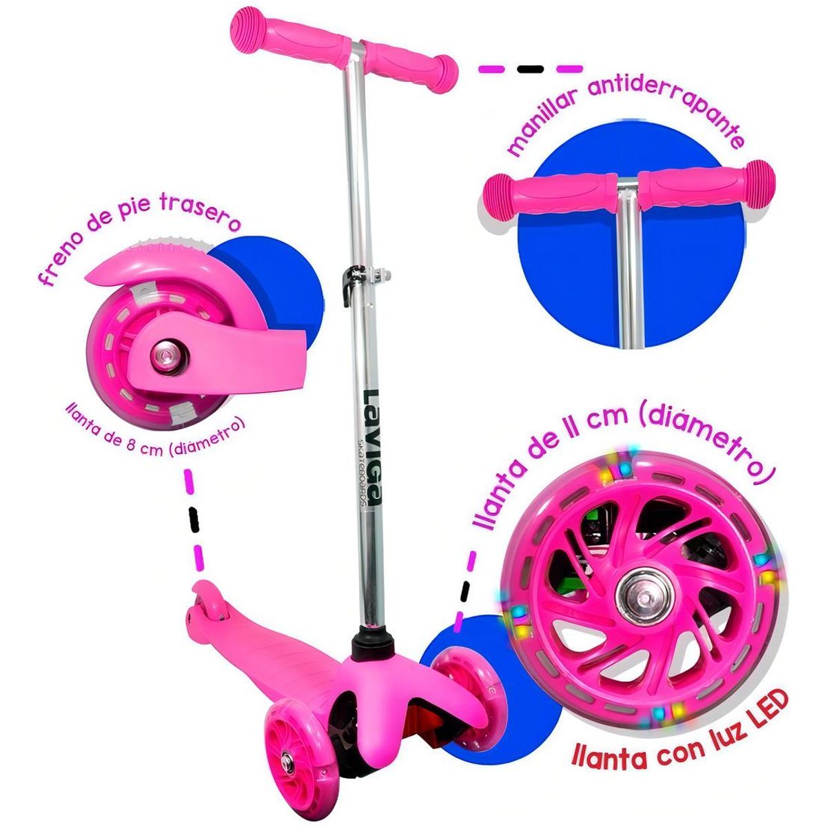 GENERICO - Scooter Patín Infantil Rosa Mariposas con Casco y Protecciones