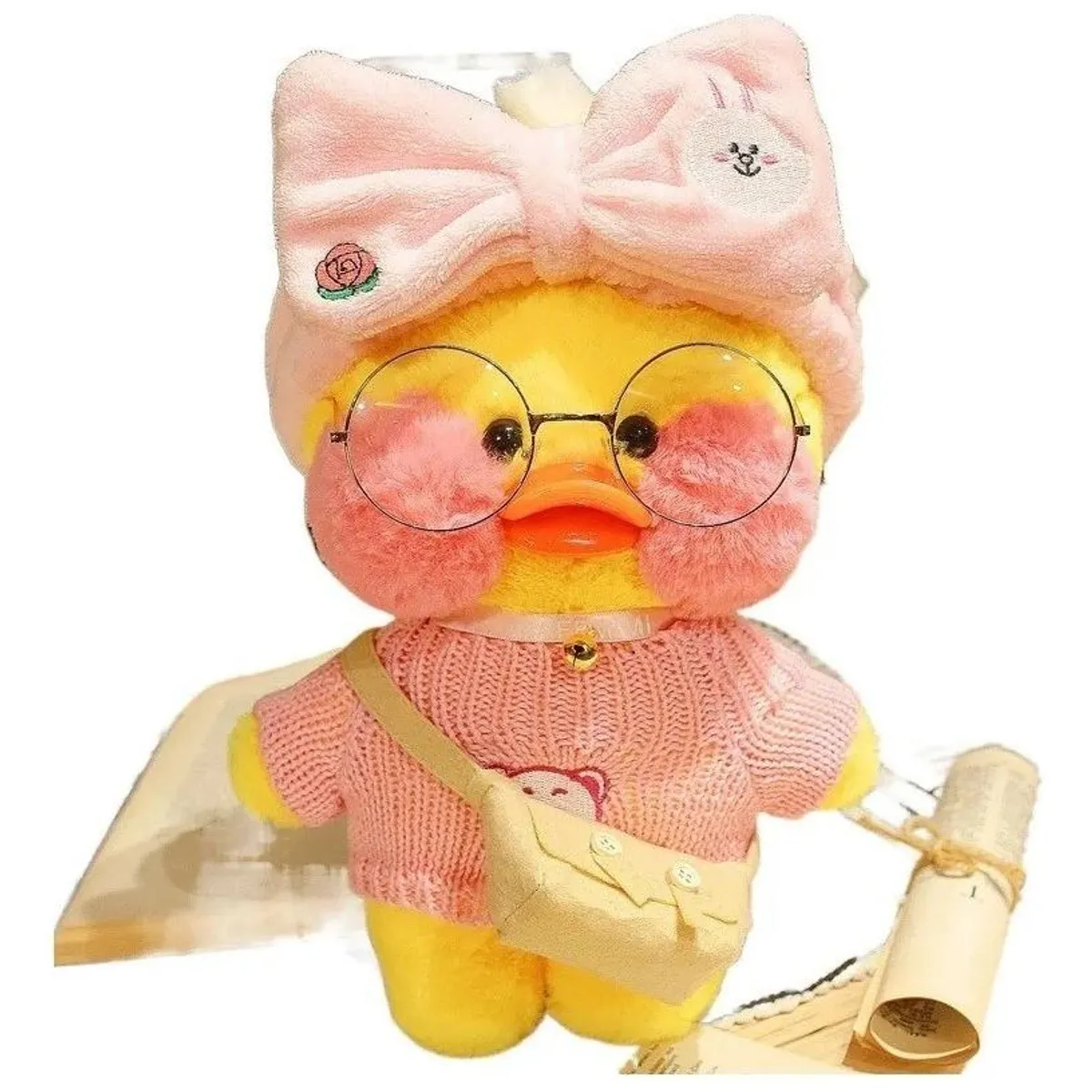 GENERICO - Peluche Rosa Patito con Accesorios Divertidos