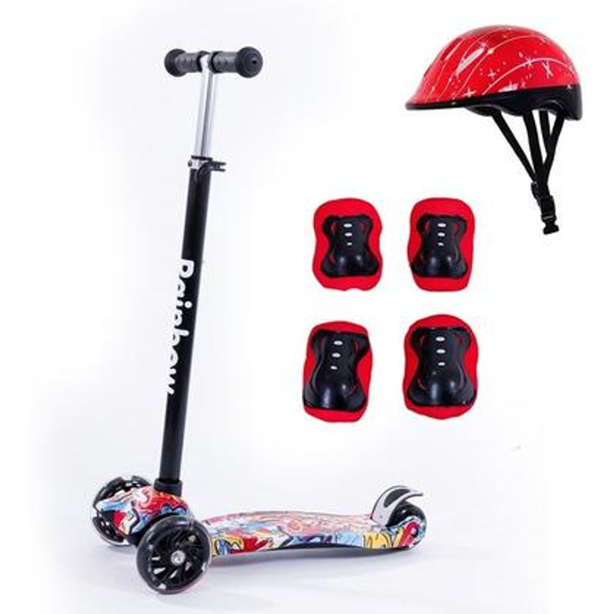 GENERICO - Monopatín Infantil con Casco y Protecciones Multicolor