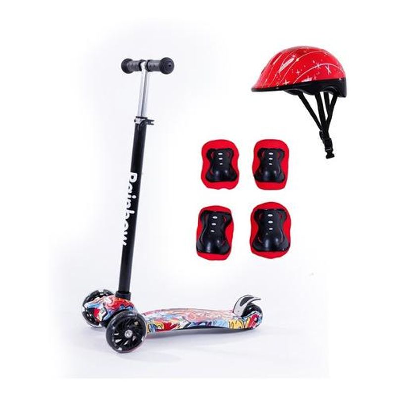GENERICO - Monopatín Infantil con Casco y Protecciones Multicolor