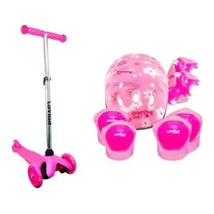 GENERICO - Scooter Patín Ajustable Rosa Flores con Casco y Protecciones