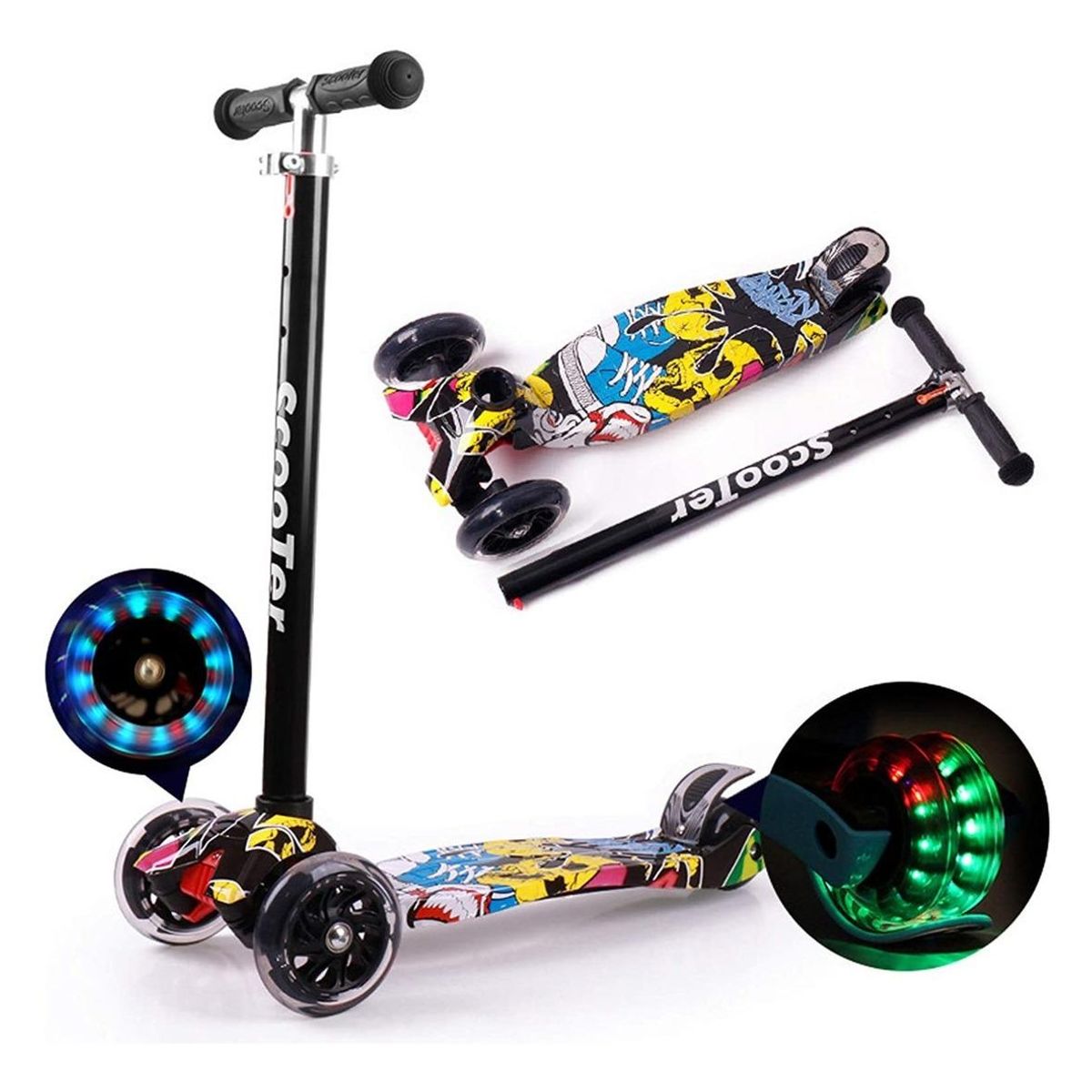 GENERICO - Patinete Desmontable 3 Ruedas con Luces LED para Niños Amarillo