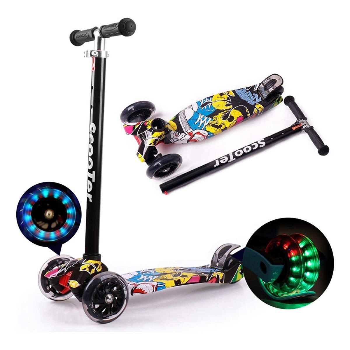 GENERICO - Patinete Desmontable 3 Ruedas con Luces LED para Niños Amarillo