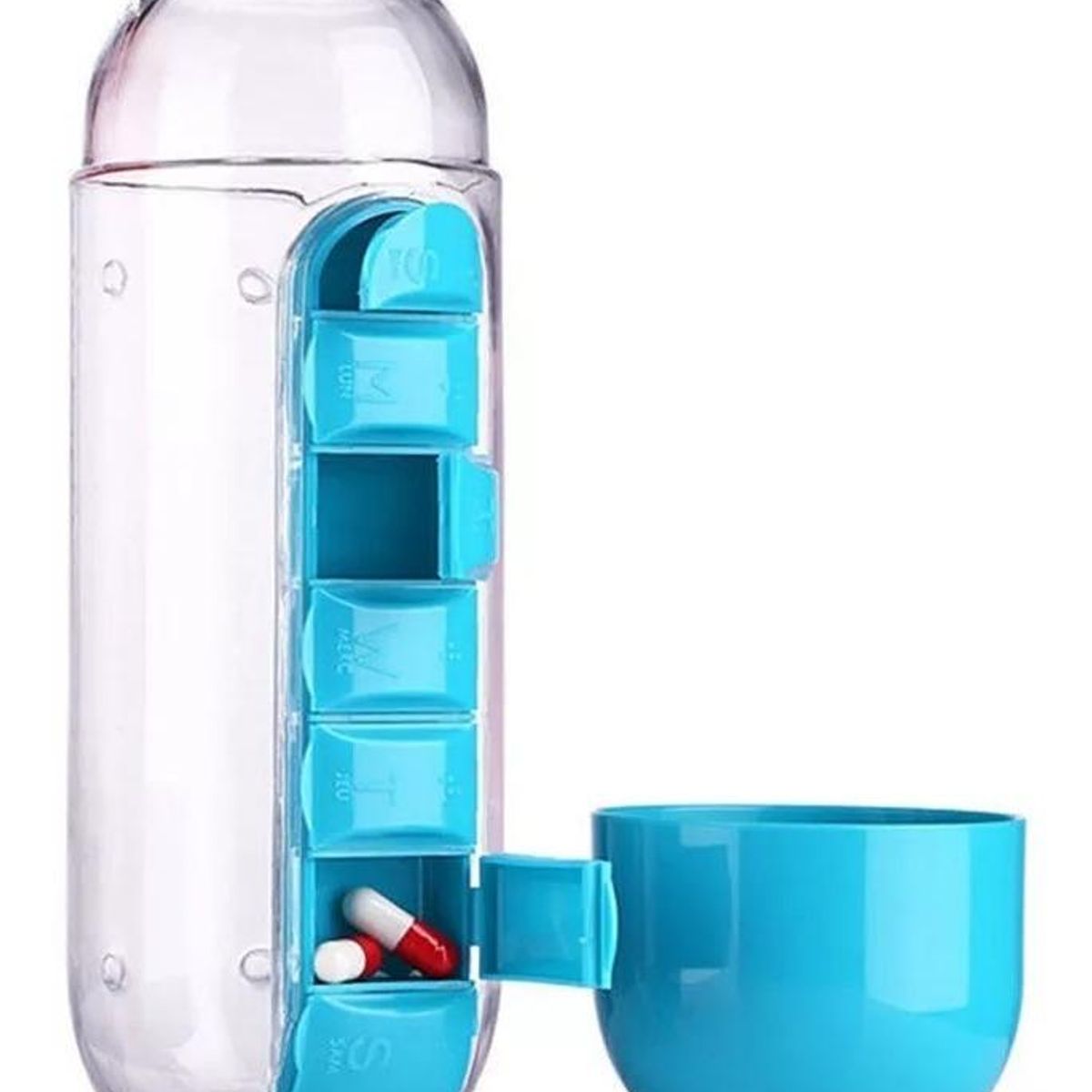 GENERICO - Botella de Agua con Organizador de Pastillas 600ml