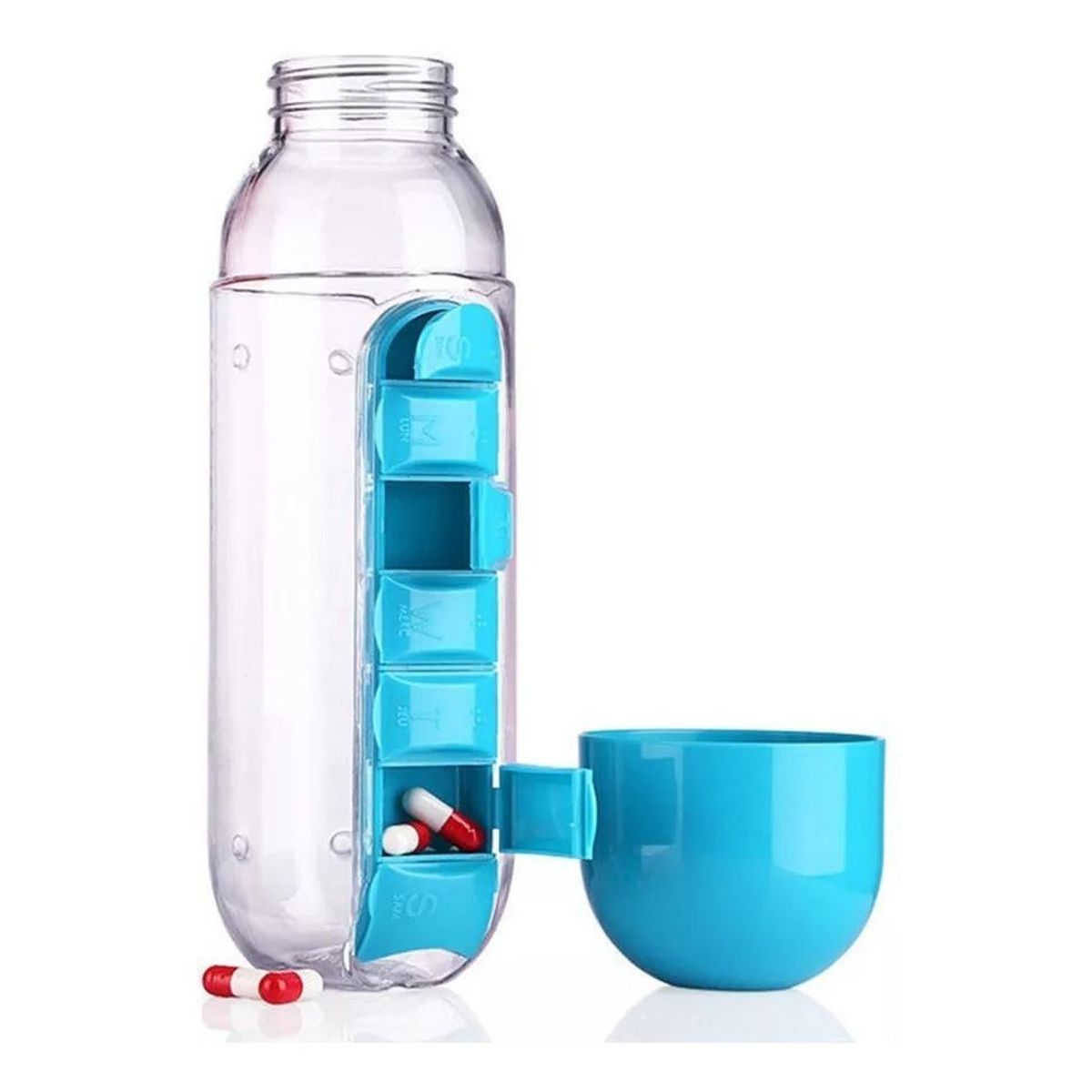 GENERICO - Botella de Agua con Organizador de Pastillas 600ml