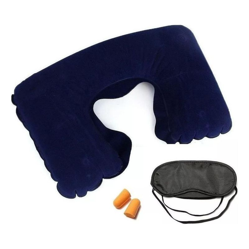 GENERICO - Kit de Viaje Almohada Inflable Antifaz y Tapones para Oídos