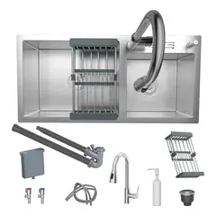 GENERICO - Fregadero Multifuncional de Acero Inoxidable 80x45cm Doble Cubeta