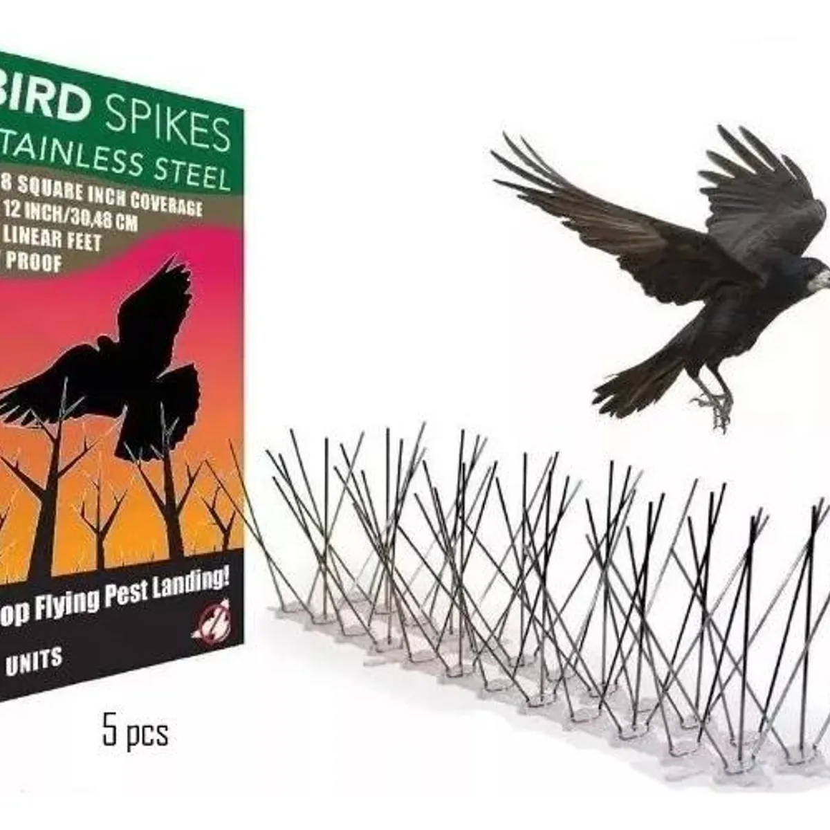 GENERICO - Pack de 5 Púas Repele Aves de Acero Inoxidable