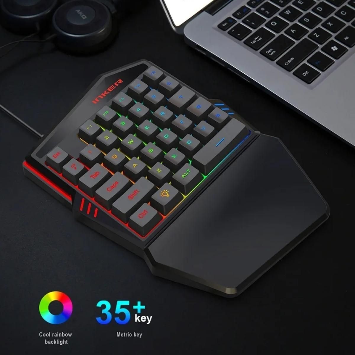 GENERICO - Teclado Gamer Ergonómico Iluminado RGB de Una Mano