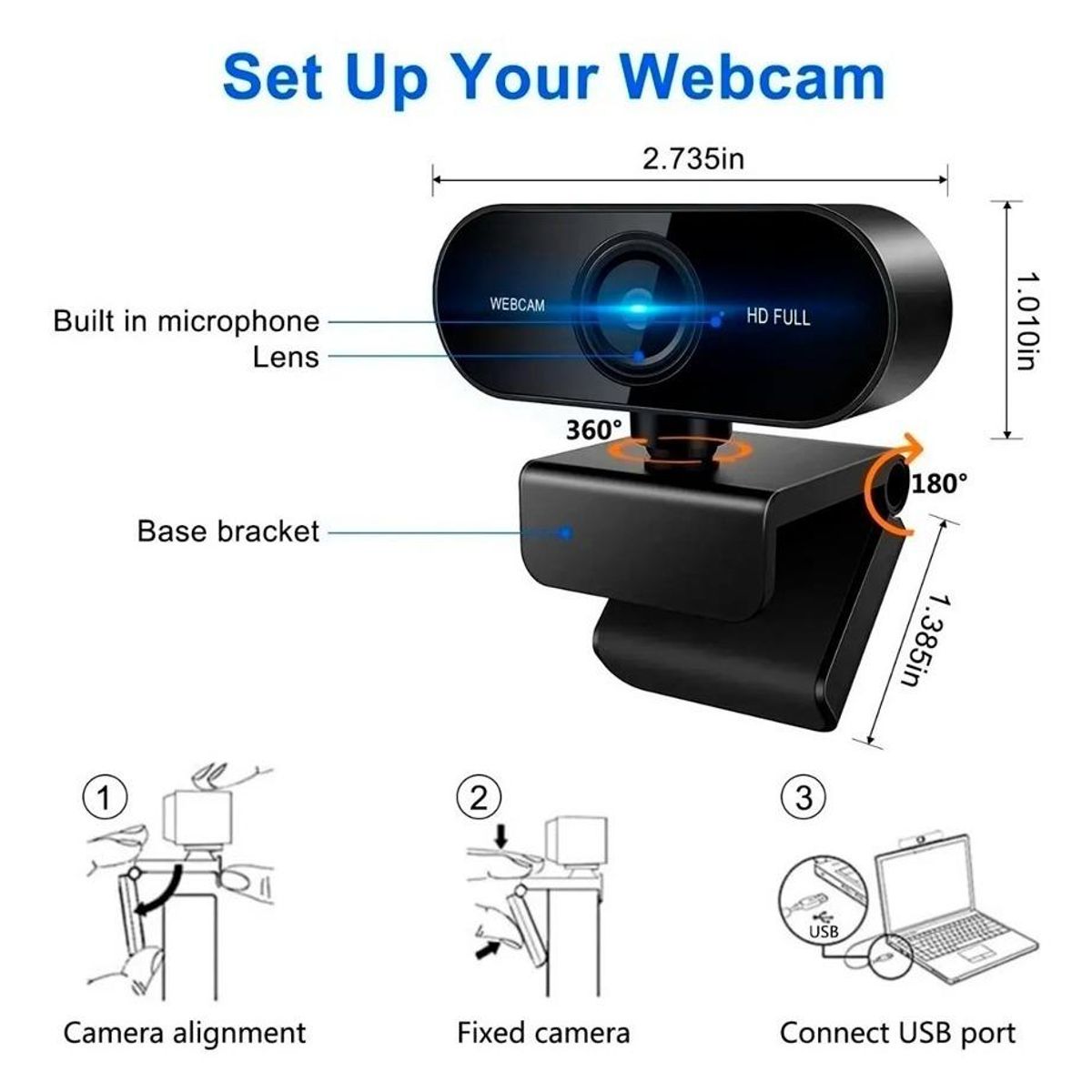 GENERICO - Cámara Web Full HD 1080p con Micrófono y Enfoque Automático