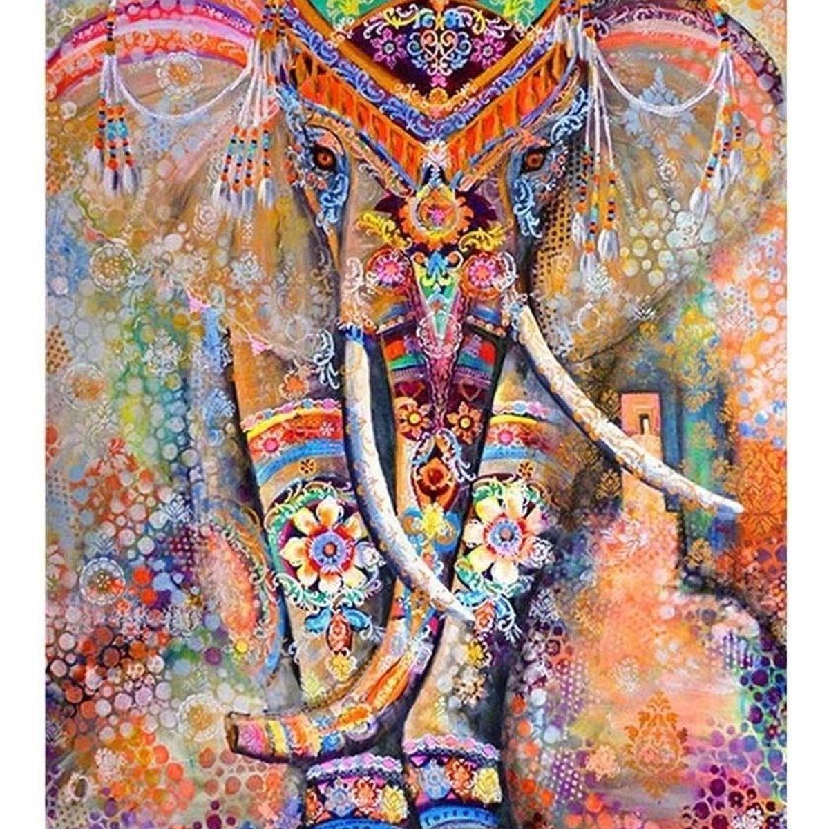 GENERICO - Kit de Pintura por Diamante - Elefante Hindú 40x50 cm