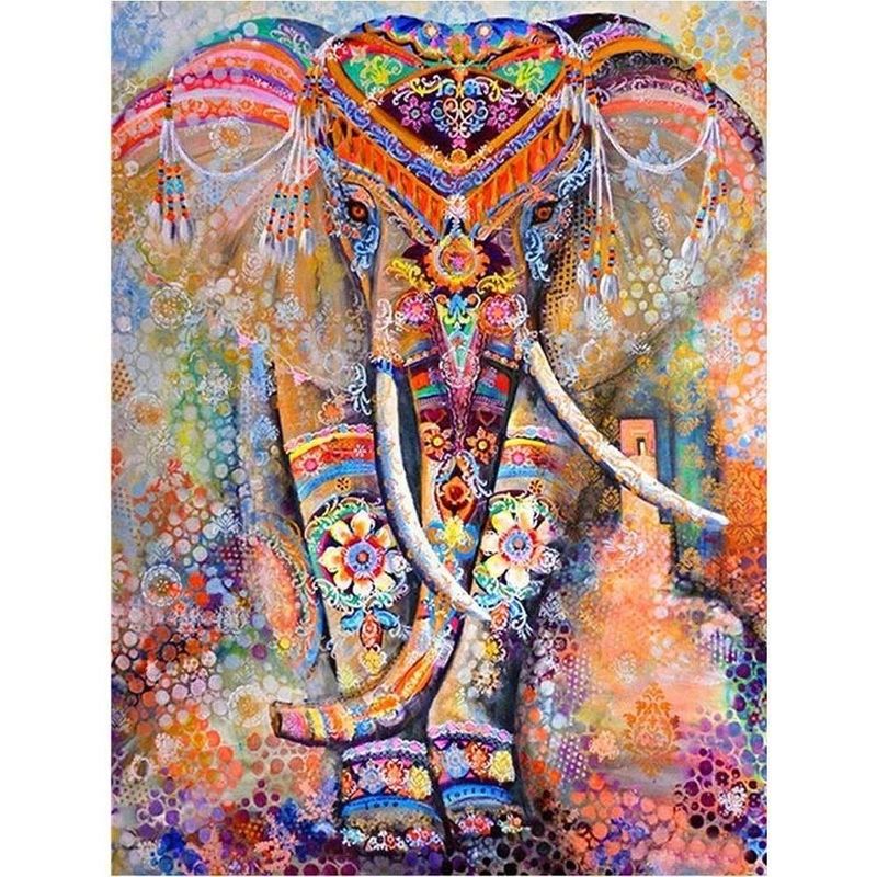 GENERICO - Kit de Pintura por Diamante - Elefante Hindú 40x50 cm