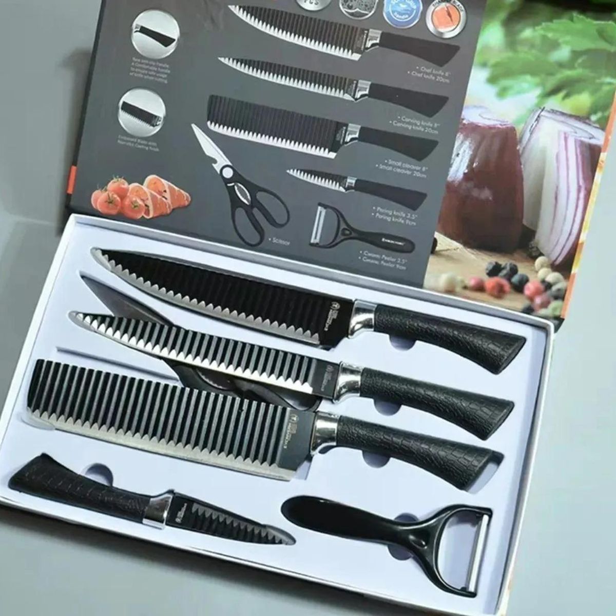 GENERICO - Juego de 6 Cuchillos de Cocina con Tijeras y Pelador