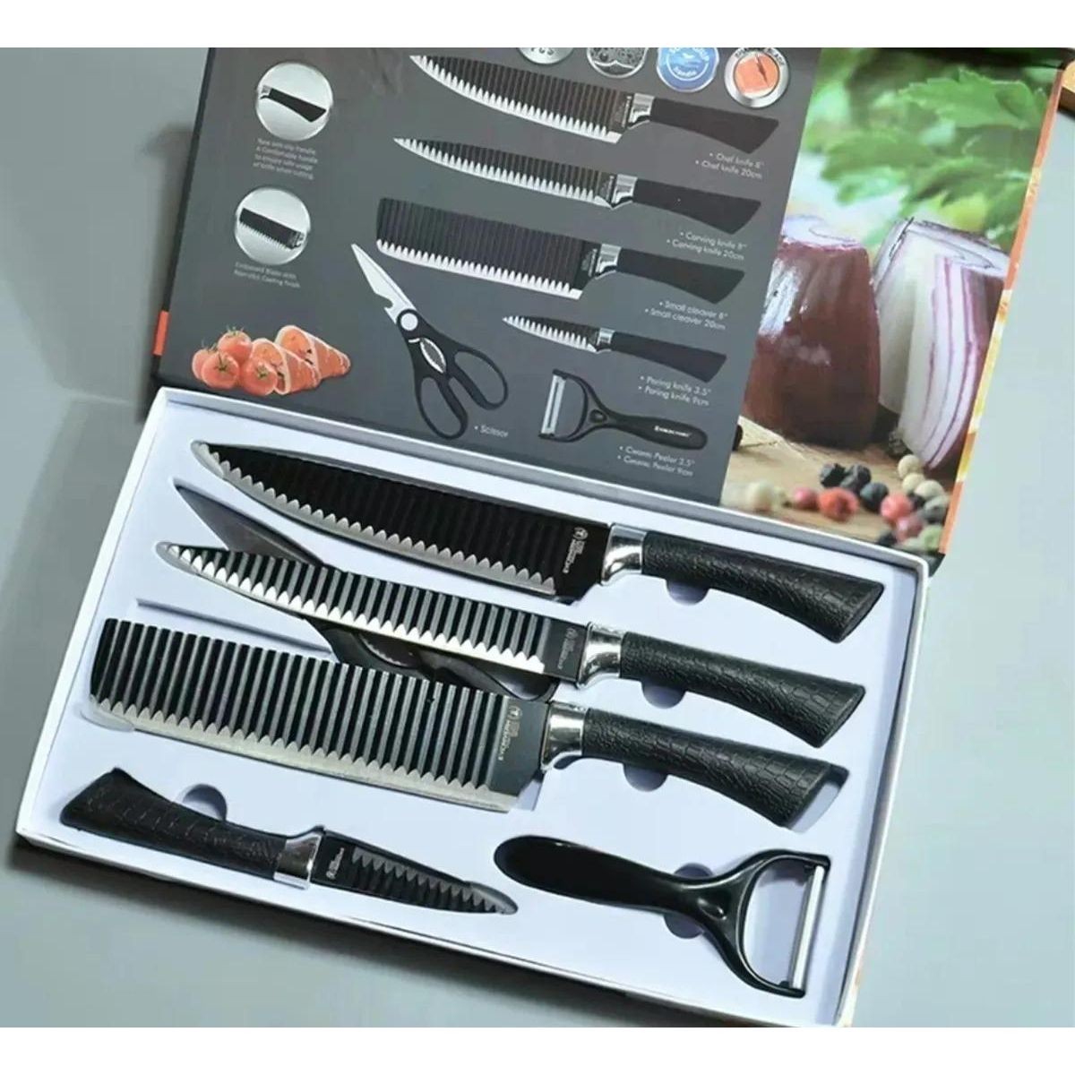 GENERICO - Juego de 6 Cuchillos de Cocina con Tijeras y Pelador