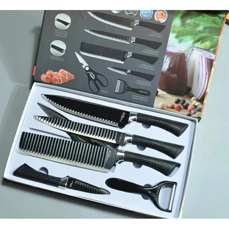 GENERICO - Juego de 6 Cuchillos de Cocina con Tijeras y Pelador