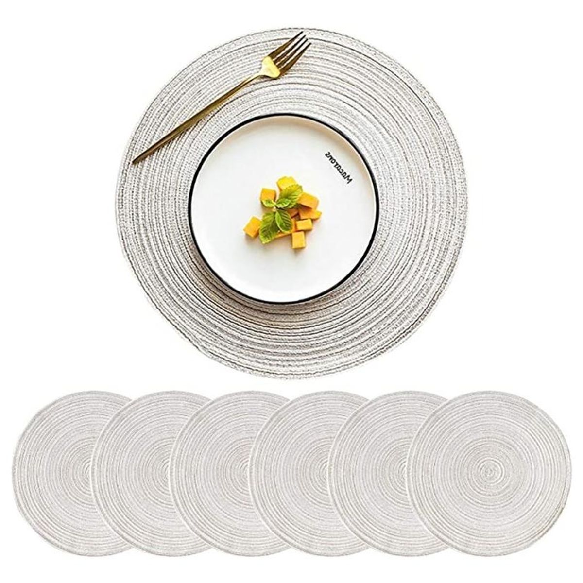 GENERICO - Juego de 6 Individuales Redondos Trenzados de 38 cm