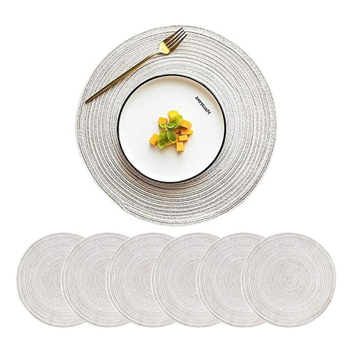 GENERICO - Juego de 6 Individuales Redondos Trenzados de 38 cm