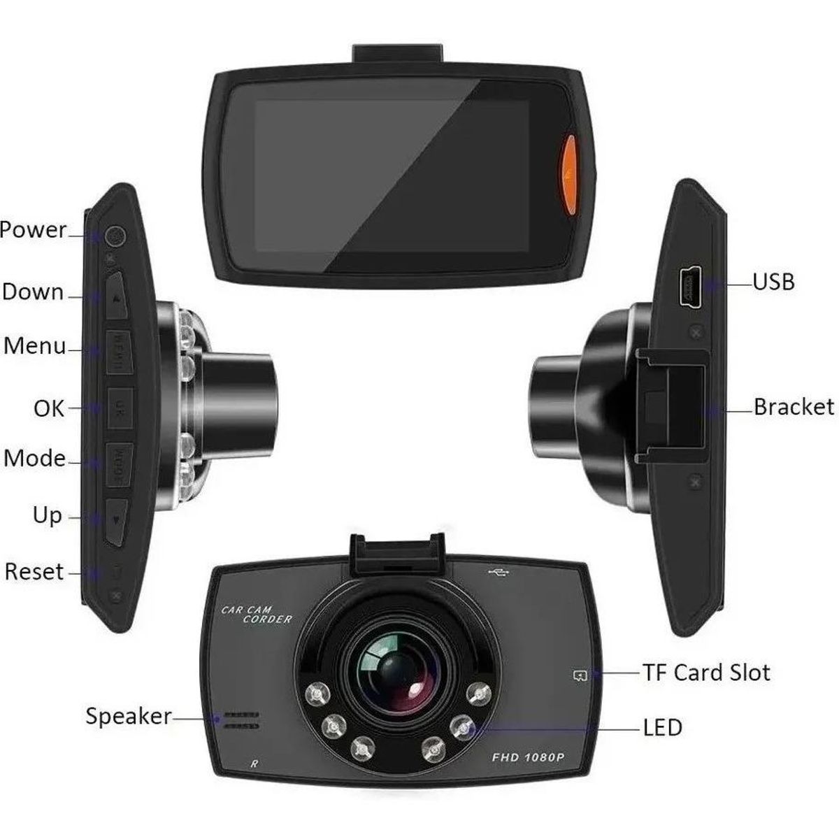GENERICO - Cámara de Seguridad para Auto Dash Cam Full HD 1080p