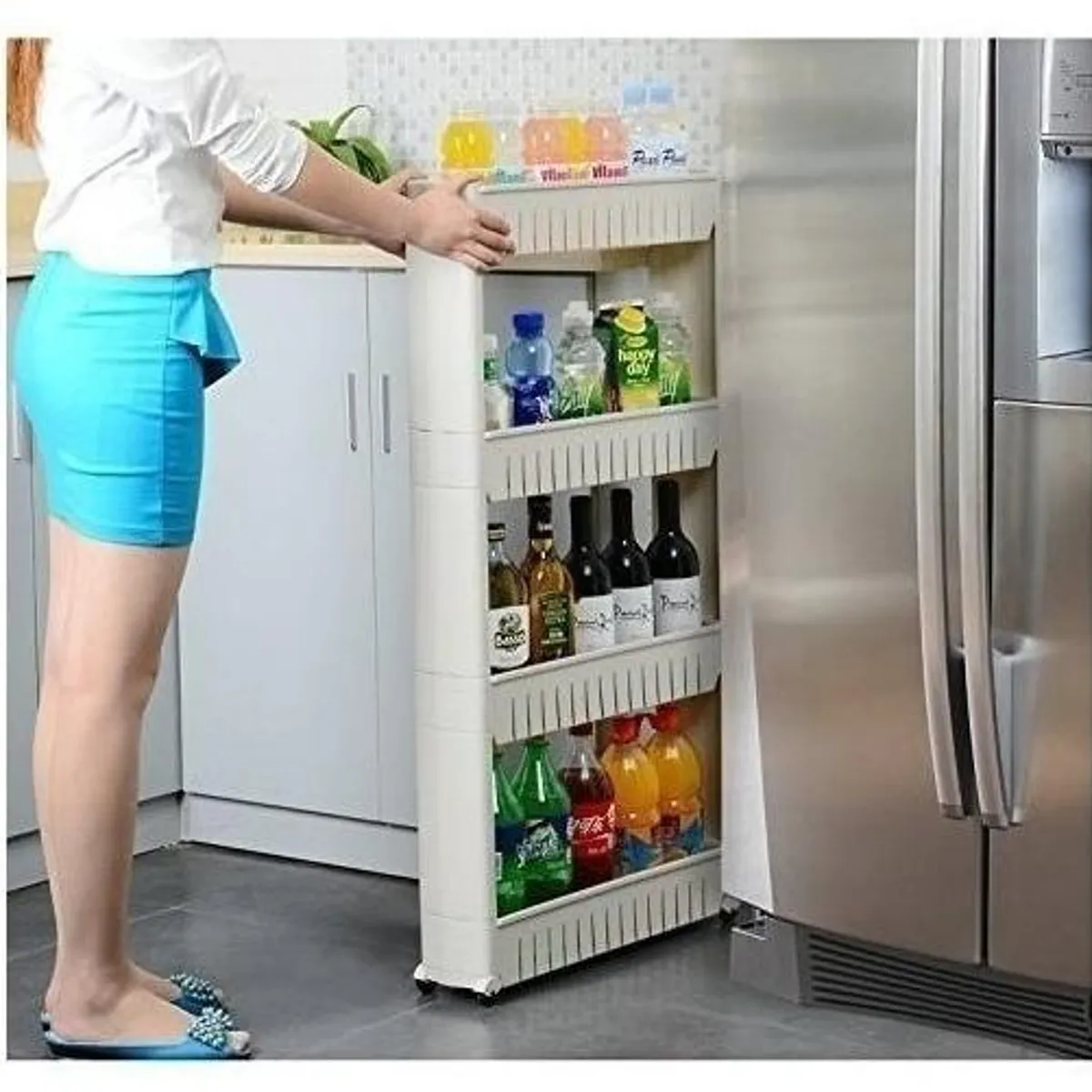 GENERICO - Organizador de Cocina y Baño 4 Niveles con Ruedas Ajustables