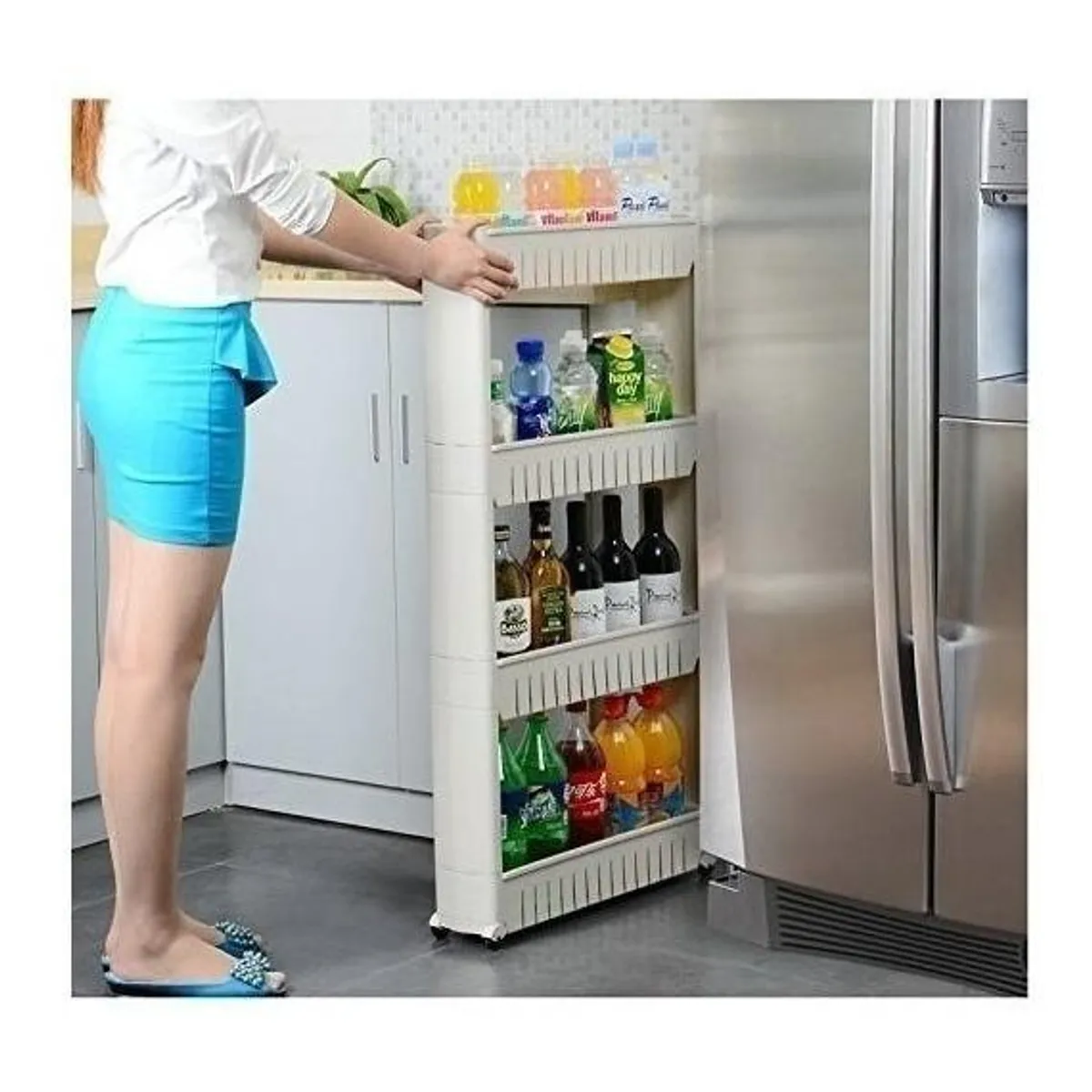 GENERICO - Organizador de Cocina y Baño 4 Niveles con Ruedas Ajustables