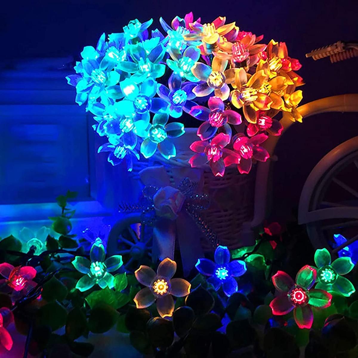 GENERICO - Guirnalda LED Solar de Flores para Decoración 12 Metros