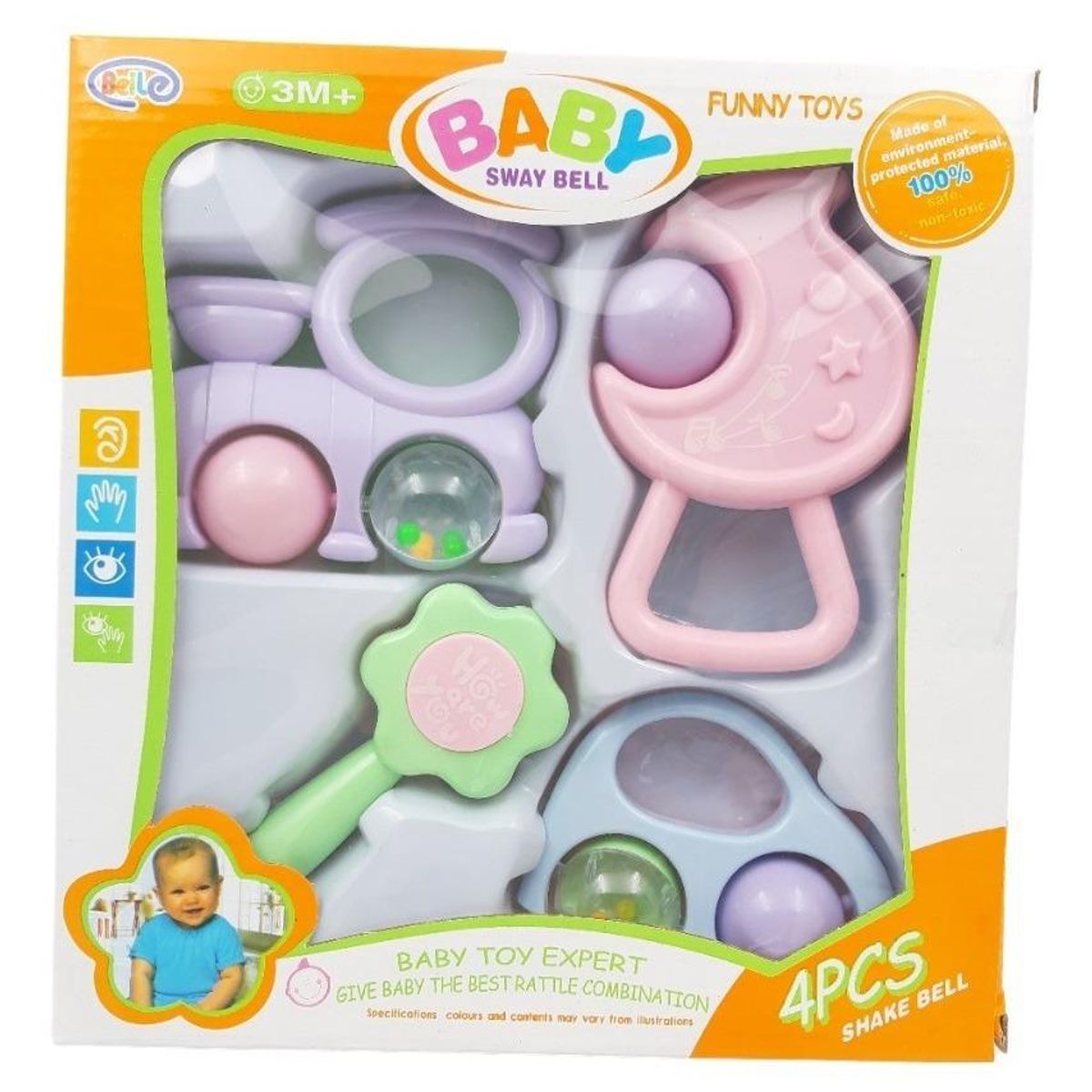 GENERICO - Pack de 4 Sonajeros de Colores Pasteles para Bebés