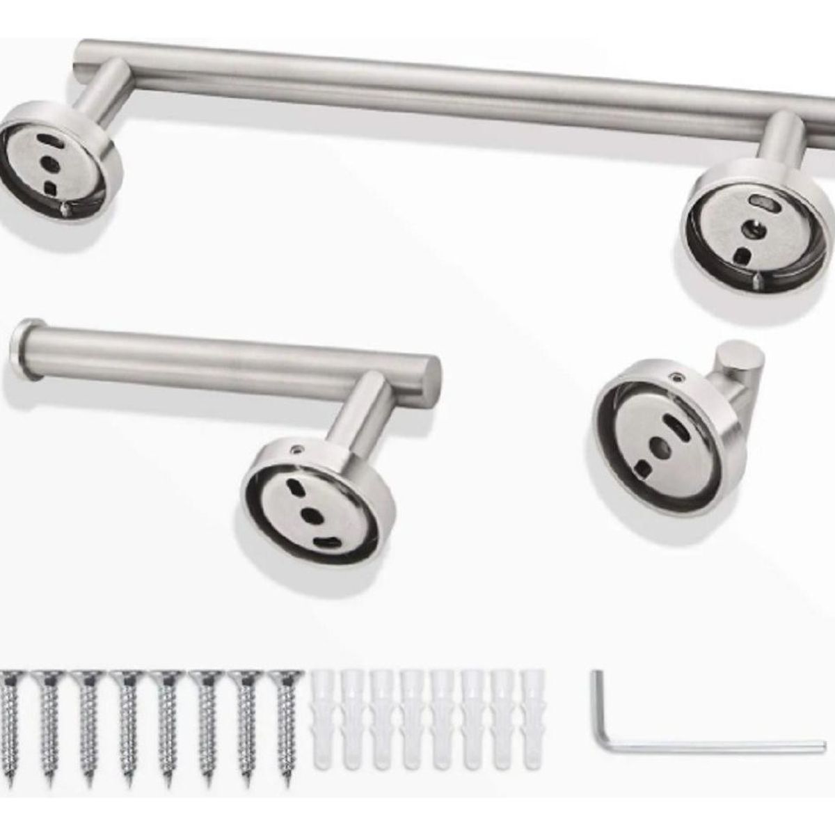 GENERICO - Set de 5 Accesorios de Baño en Acero Inoxidable Negro y Plata