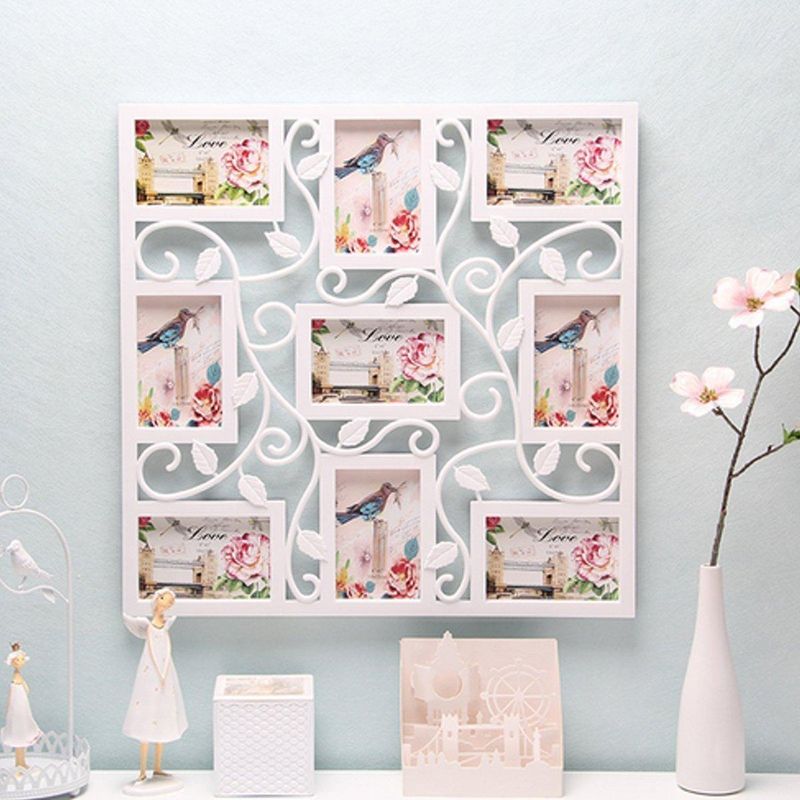 GENERICO - Multimarca Decorativa con 9 Marcos de Fotos Blancos