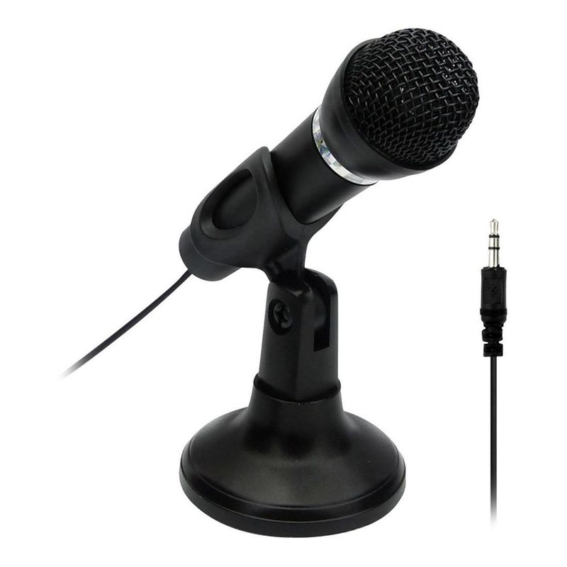 GENERICO - Micrófono Condensador con Base para PC y Celulares - Plug 35mm