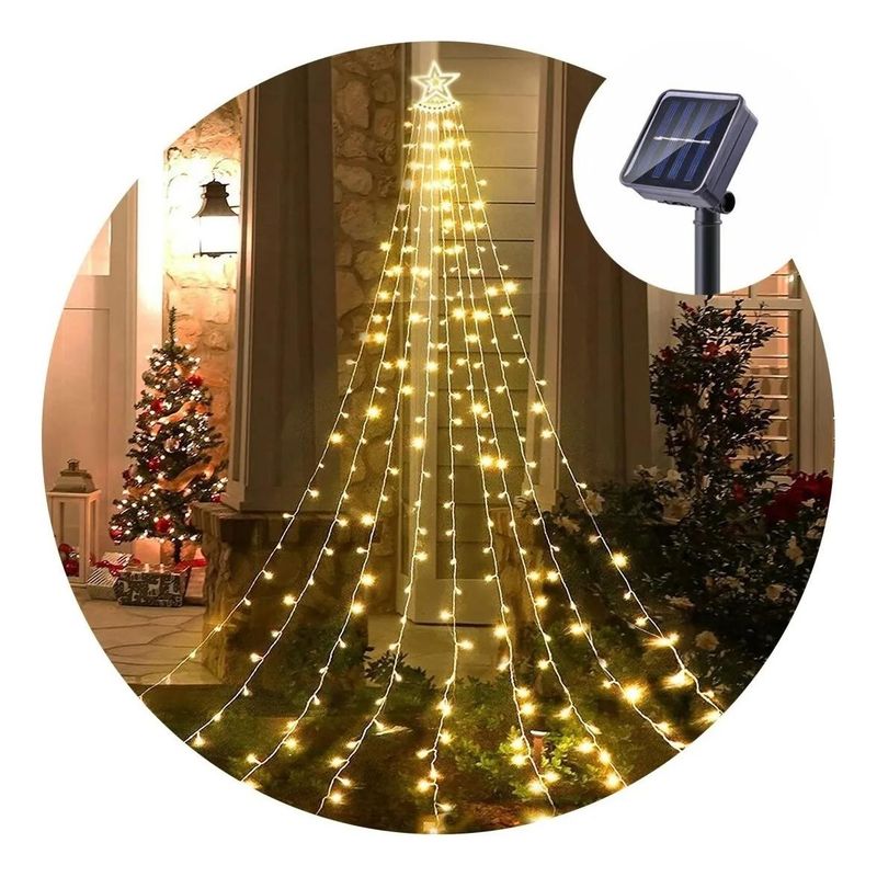 GENERICO - Guirnalda Solar 35m con Luces de Cascada LED y Estrella