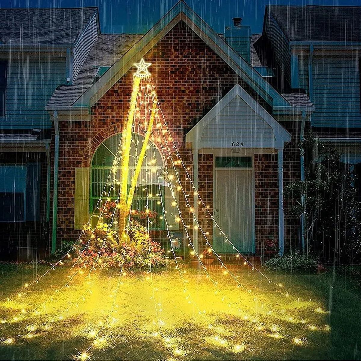 GENERICO - Guirnalda Solar 35m con Luces de Cascada LED y Estrella