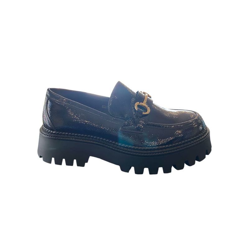 HERIEL - Mocasín Negro Plataforma Charol Mujer.