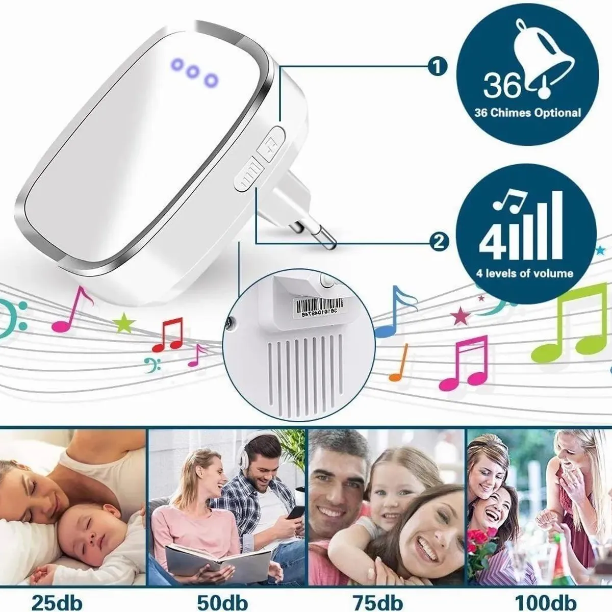 GENERICO - Timbre Inalámbrico Impermeable 300 m con 36 Melodías