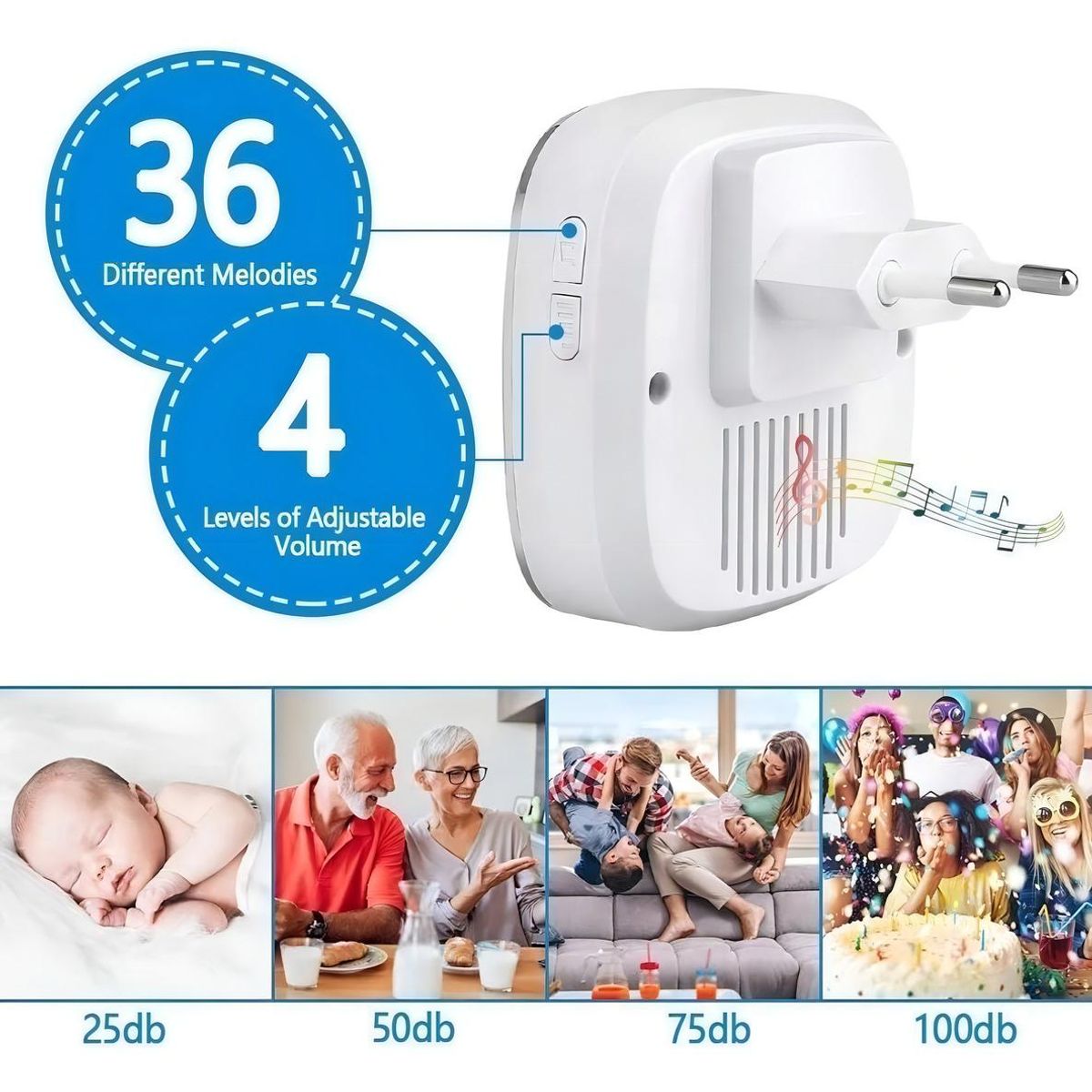 GENERICO - Timbre Inalámbrico Impermeable con Luz LED y 300 m de Alcance