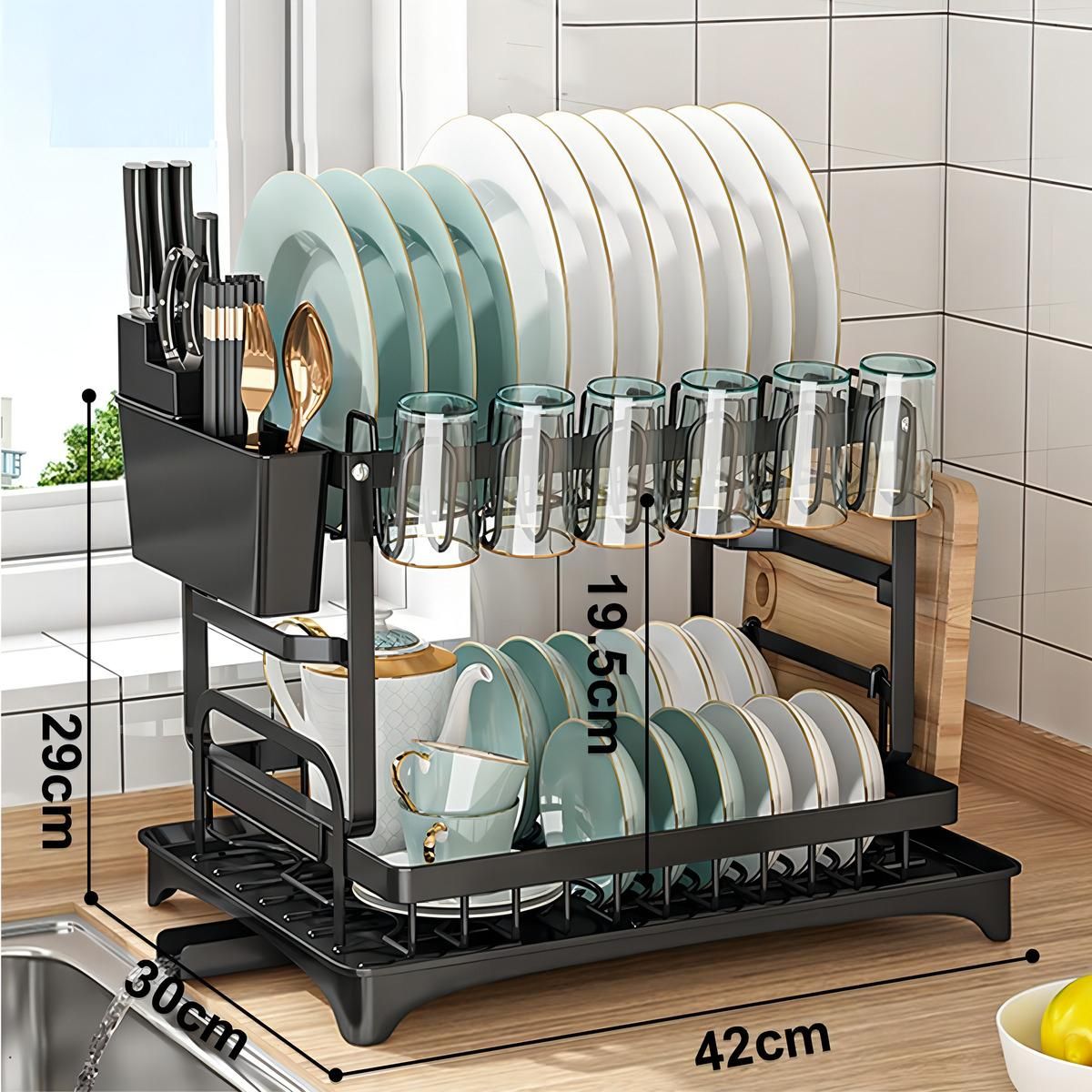 GENERICO - Secaplatos Escurridor de Loza con Soporte y Secavasos Blanco